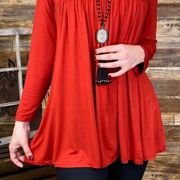 Solid Rust Flowy long sleeve Top - Picture 2 of 2